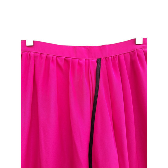 Vintage Pink Black Side Zip Ruffle Lined Barbiecore Flared Gathered Midi Skirt - Picture 6 of 10